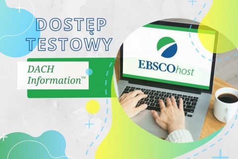 Dostęp testowy do bazy niemieckojęzycznej Dach Information. Niebiesko-zielone logo EBSCOhost.