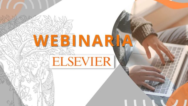 Szaro-pomarańczowa grafika dotycząca Webinariów z Elsevier