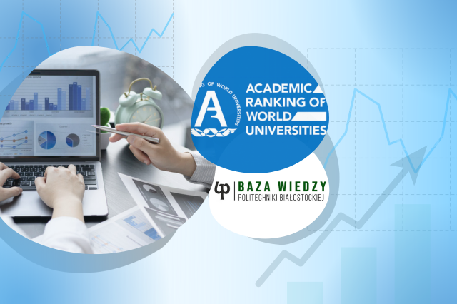 Otwarty laptop, logo Academic Ranking of World Universities oraz logo Bazy Wiedzy PB