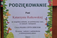 Podziękowanie Pani Katarzynie Rutkowskiej  za udział w akcji czytelniczej.